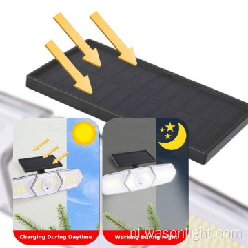 Nieuwste slimme drievoudige koppen 254*SMD/274*COB Outdoor Party Motion Sensing Solar Powered Garden Wandlicht met verstelbare lamplichaam
